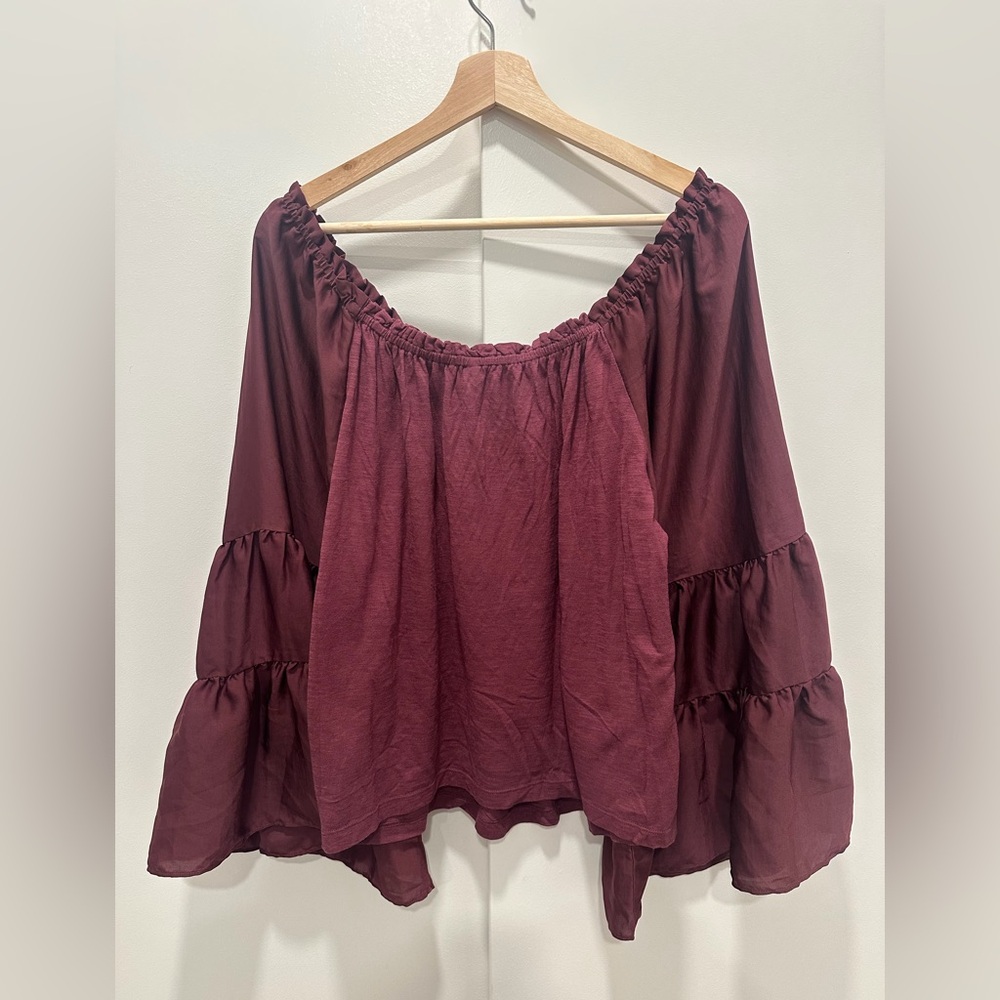 Anthropologie Burgundy Ruffle Blouse - Picture 5 of 6